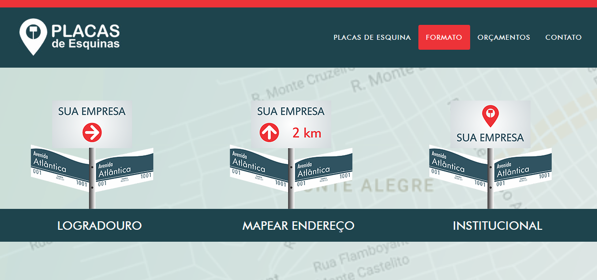 Landing page, Placas de Esquina