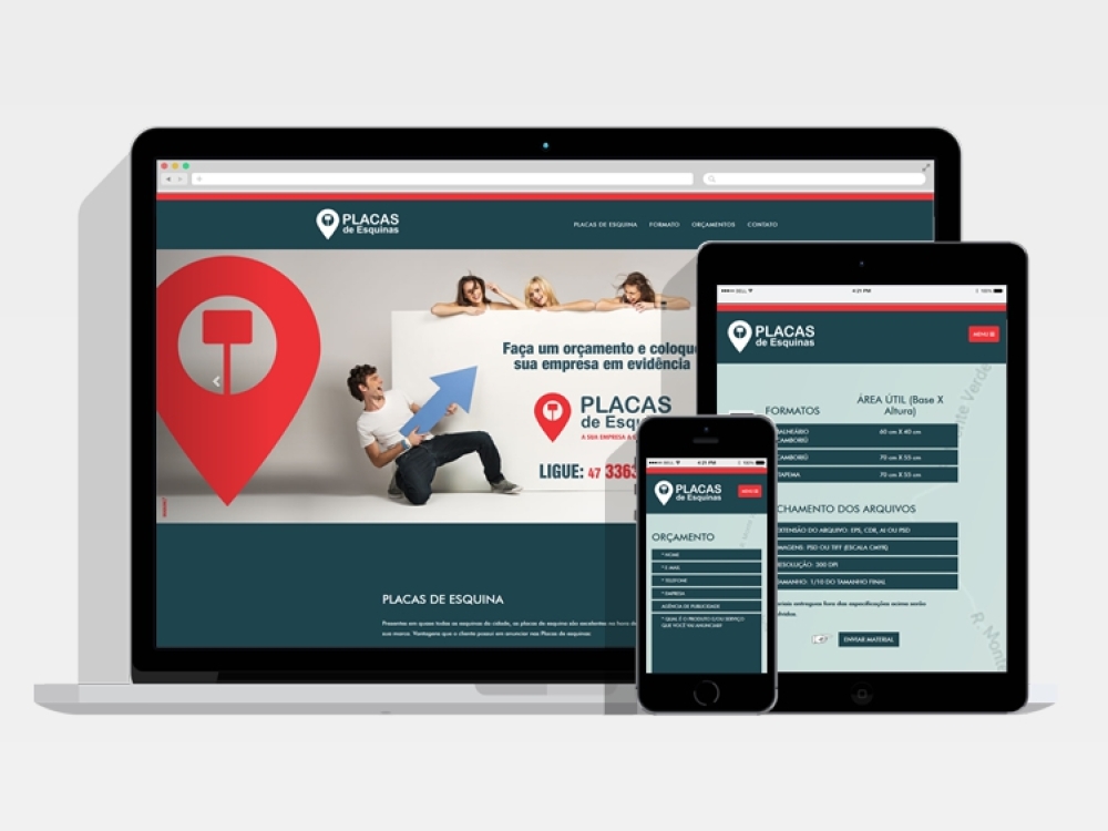 Detalhes do projeto Landing page, Placas de Esquina
